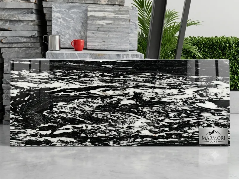 Exquisite Black and white Star Zebra Marble Slabs from Pakistan: Elevate Your Architectural Designs — Black and Gold — slab — Pakistan
